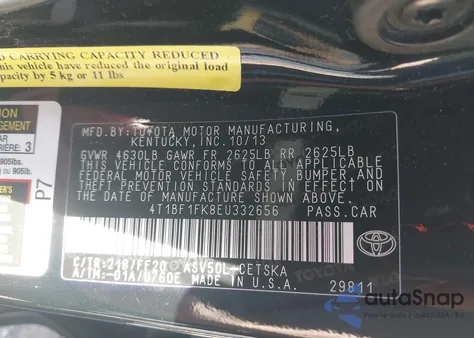 2014 Toyota Camry Se из США, поврежденный, VIN 4T1BF1FK8EU332656